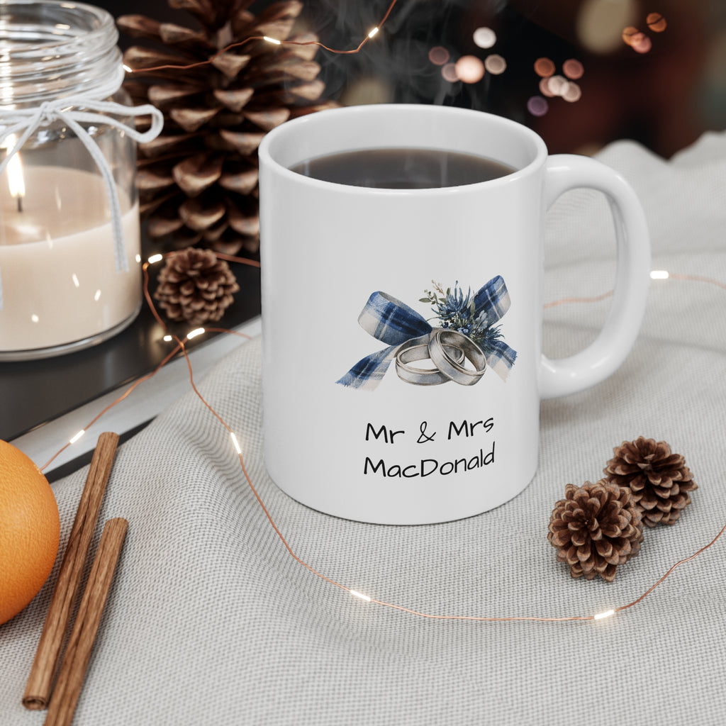 Beautiful Tartan Bow and Wedding Rings Mug