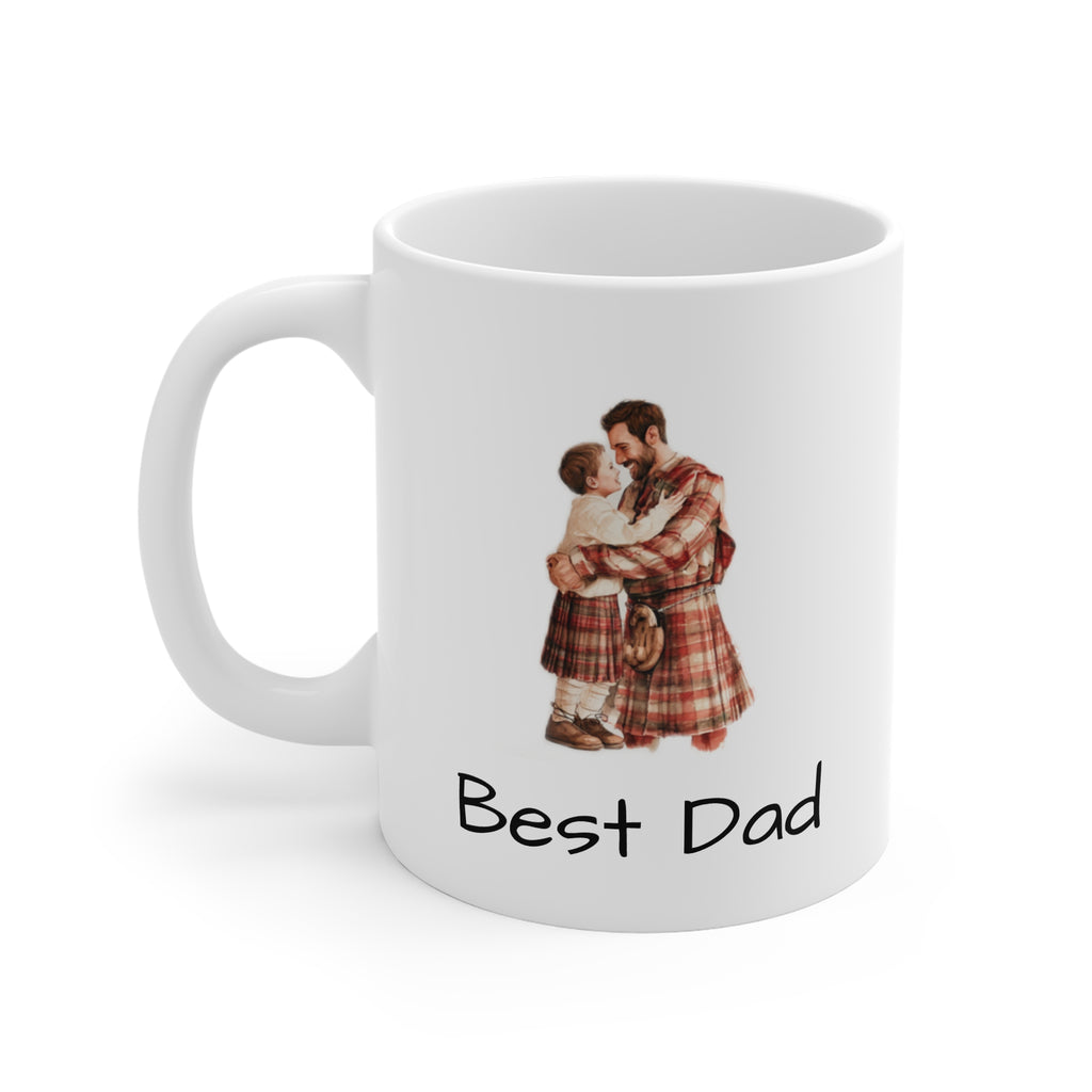 Best Dad Mug — Father & Child Plaid Hug 11oz Coffee Cup