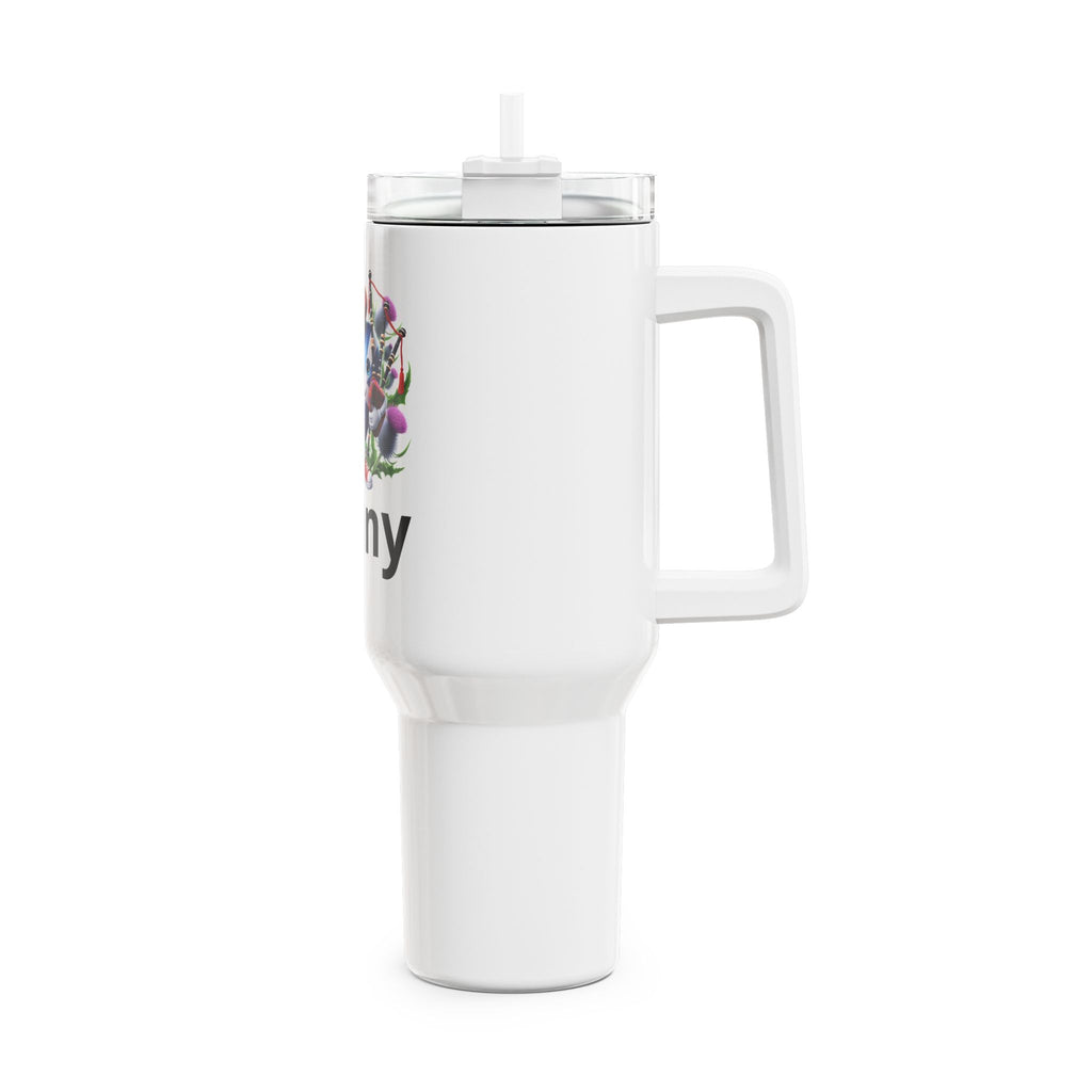 Personalized 40oz Tumbler — Cute Blue Scottish Heart Thistle Design with Name (Jenny)