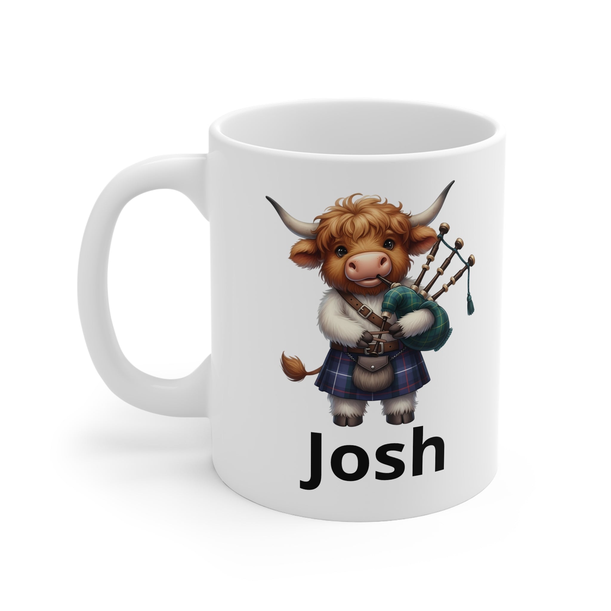 Scottish Cow Bagpipe Mug Kilt  - Personalized Name Coffee Cup
