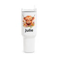 Personalized 40oz Tumbler – Cute Highland Cow Floral Design (Custom Name)