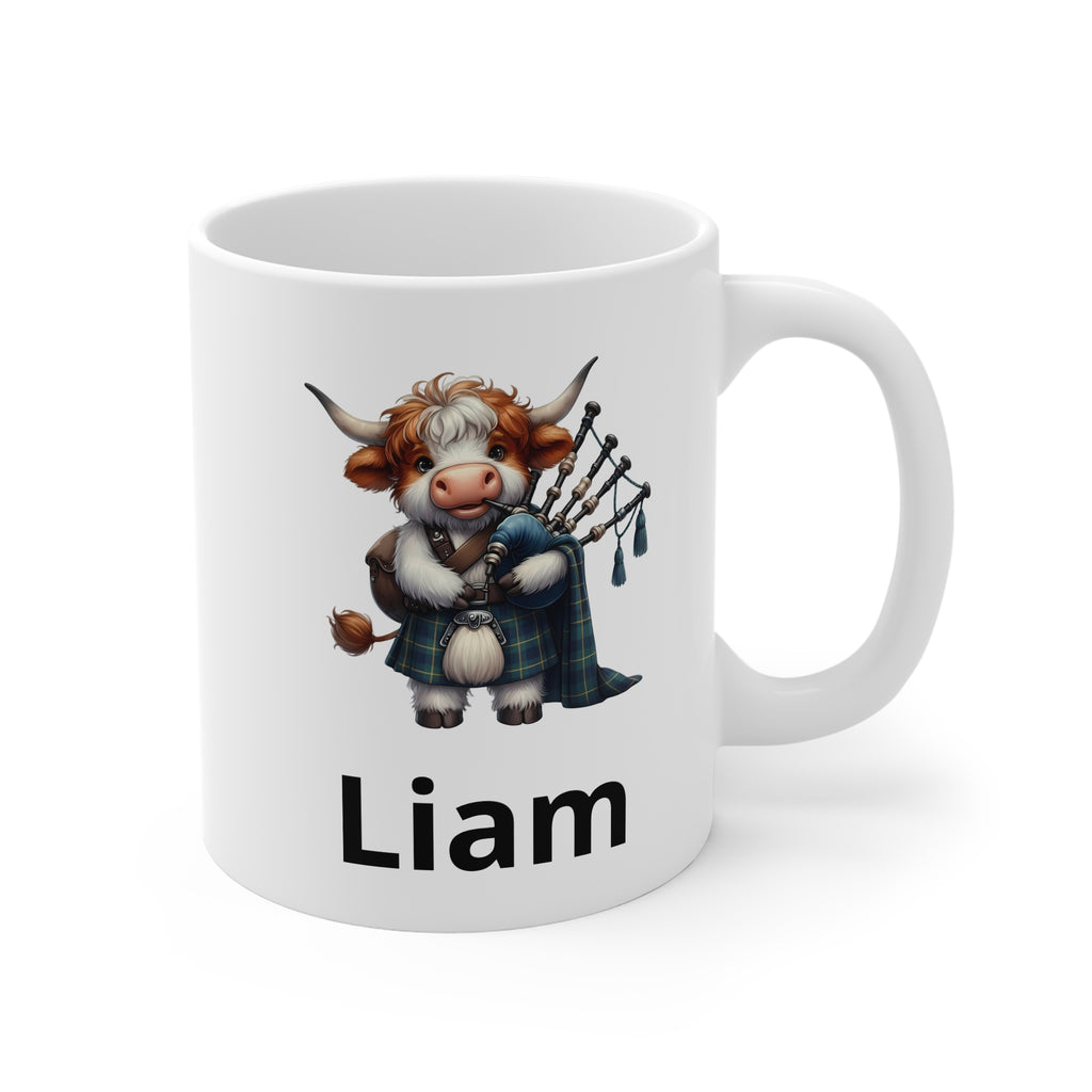 Scottish Cow Bagpipe Mug  - Personalized Name Coffee Cup