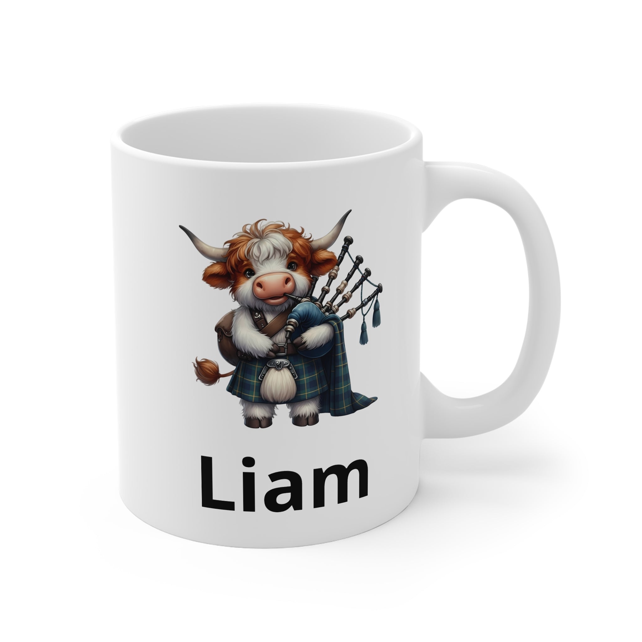 Scottish Cow Bagpipe Mug  - Personalized Name Coffee Cup