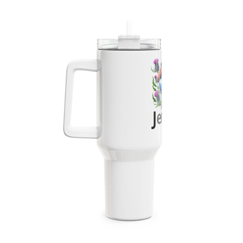 Personalized 40oz Tumbler — Cute Blue Scottish Heart Thistle Design with Name (Jenny)