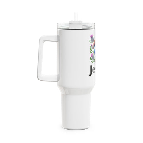 Personalized 40oz Tumbler — Cute Blue Scottish Heart Thistle Design with Name (Jenny)