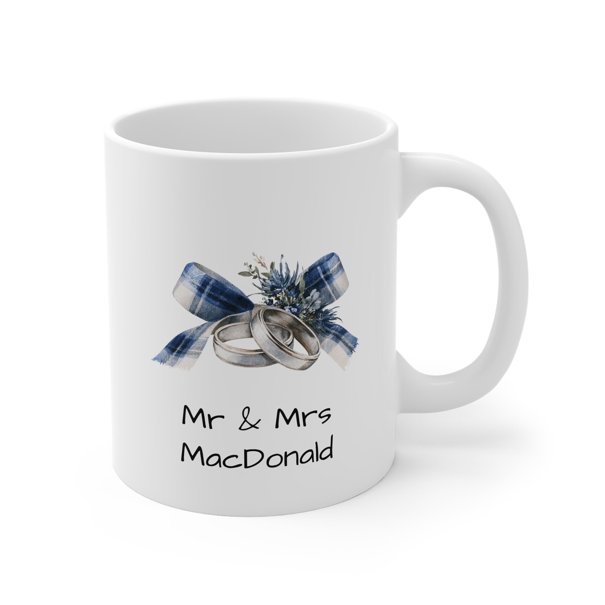 Beautiful Tartan Bow and Wedding Rings Mug
