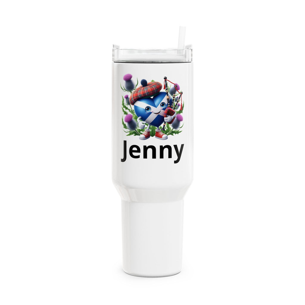 Personalized 40oz Tumbler — Cute Blue Scottish Heart Thistle Design with Name (Jenny)