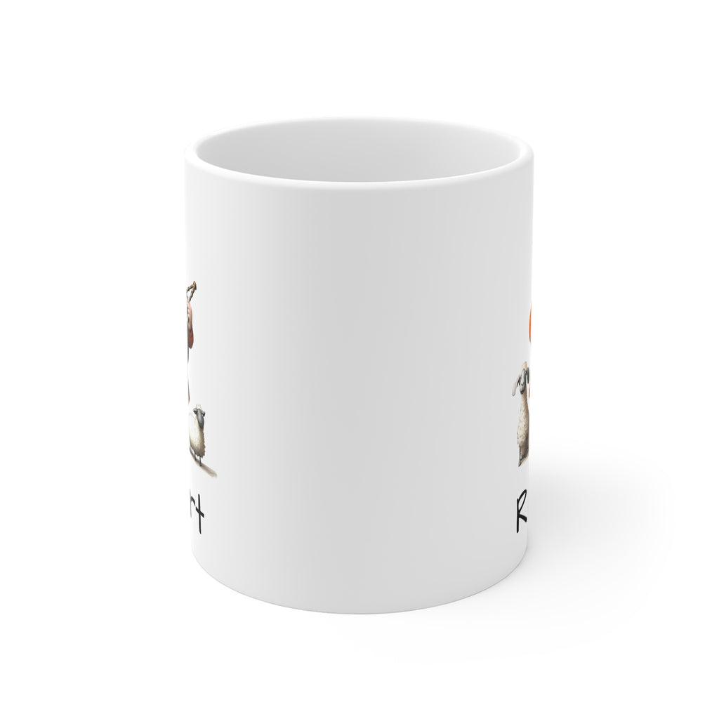 Scottish Bagpipe Mug — Personalized "Scottish Man & Sheep" 11oz White