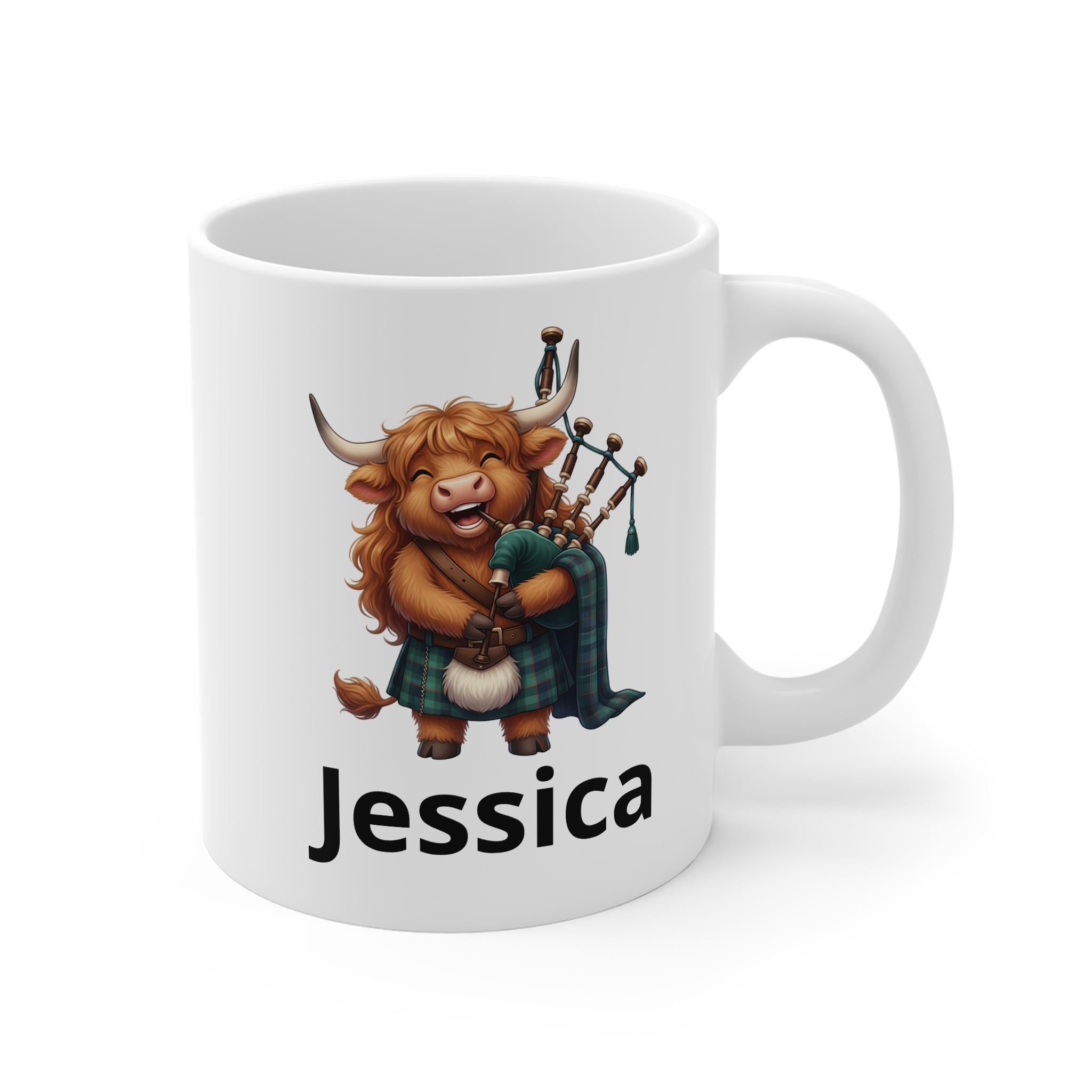 Scottish Laughing Cow Bagpipe Mug   - Personalized Name Coffee Cup