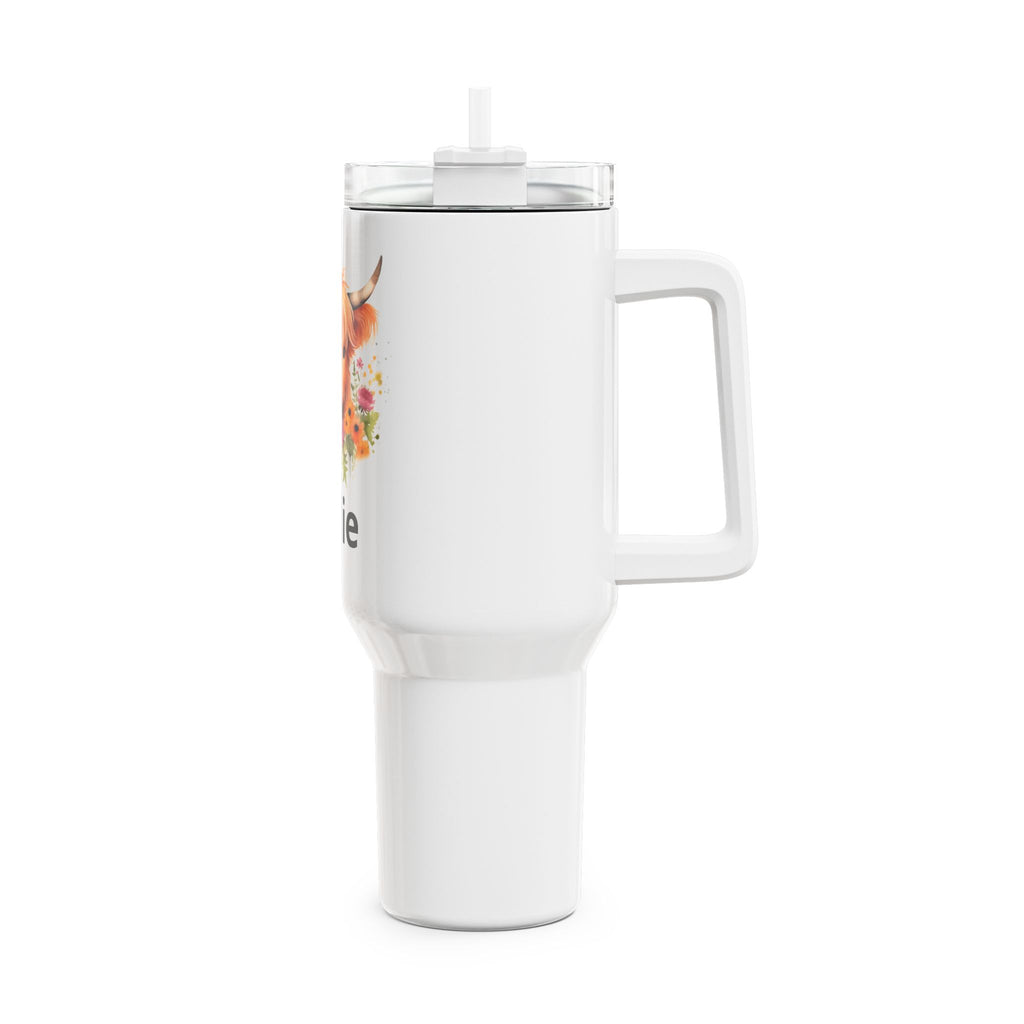 Personalized 40oz Tumbler – Cute Highland Cow Floral Design (Custom Name)