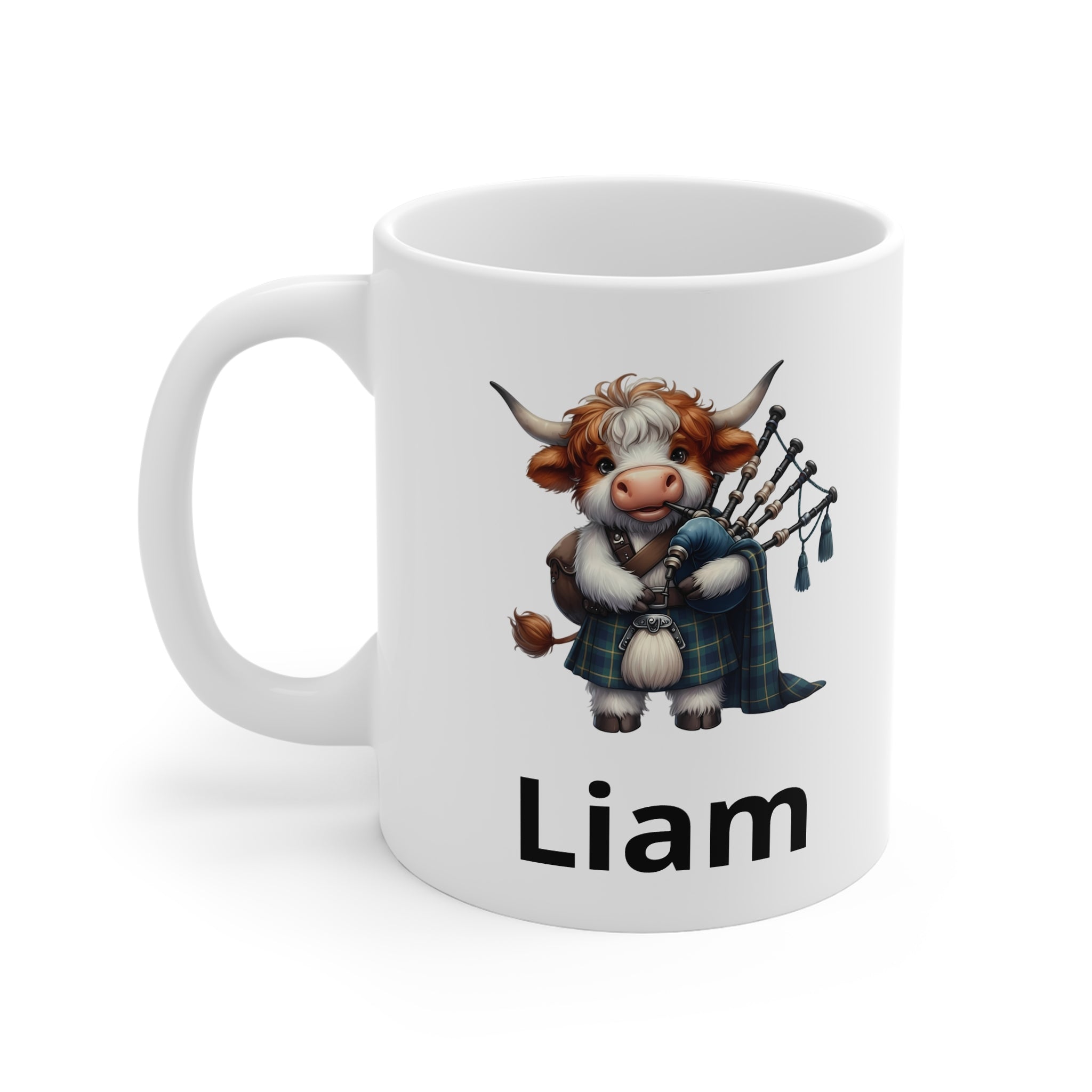 Scottish Cow Bagpipe Mug  - Personalized Name Coffee Cup
