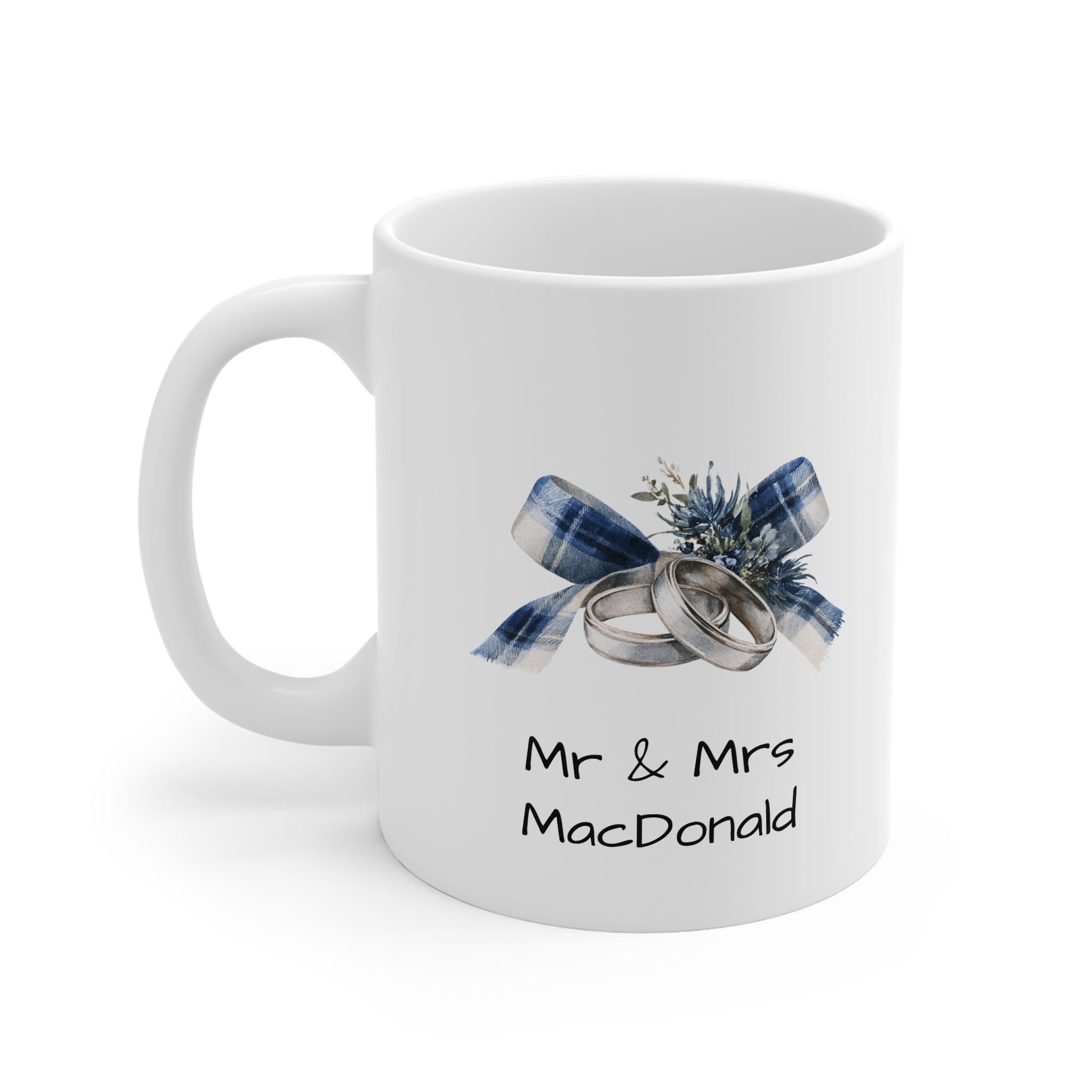 Beautiful Tartan Bow and Wedding Rings Mug