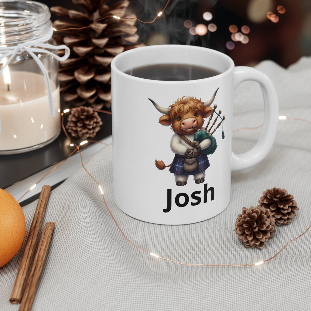 Scottish Cow Bagpipe Mug Kilt  - Personalized Name Coffee Cup