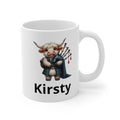 Scottish Cow Bagpipe Mug  blue — Personalized Name Coffee Cup