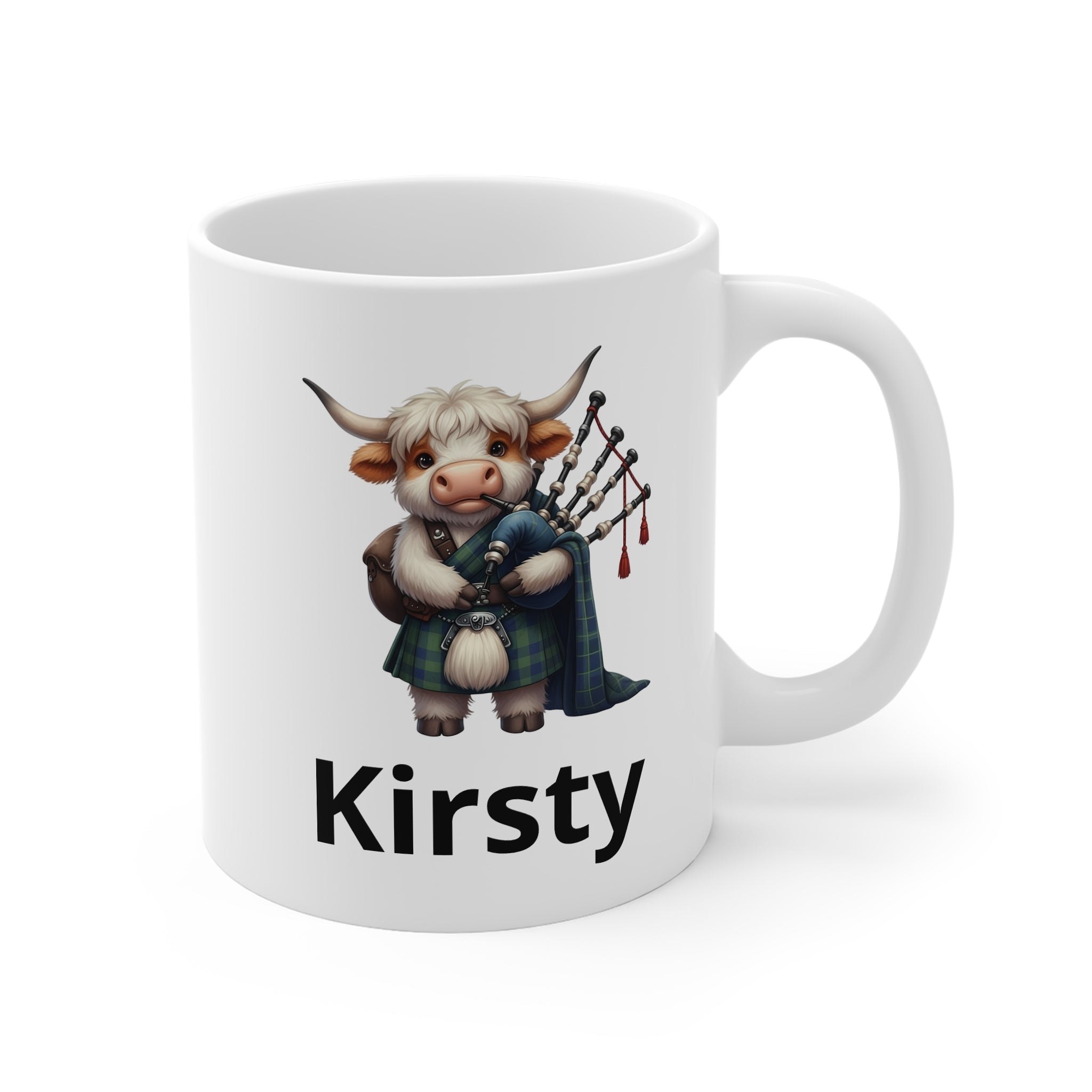 Scottish Cow Bagpipe Mug  blue — Personalized Name Coffee Cup