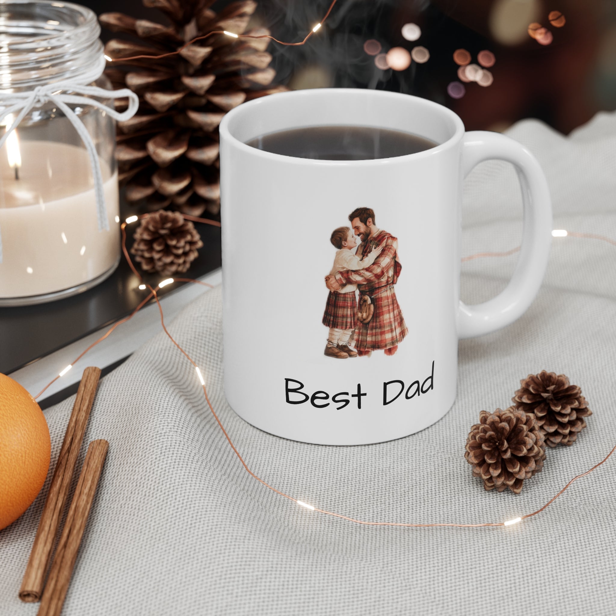 Best Dad Mug — Father & Child Plaid Hug 11oz Coffee Cup