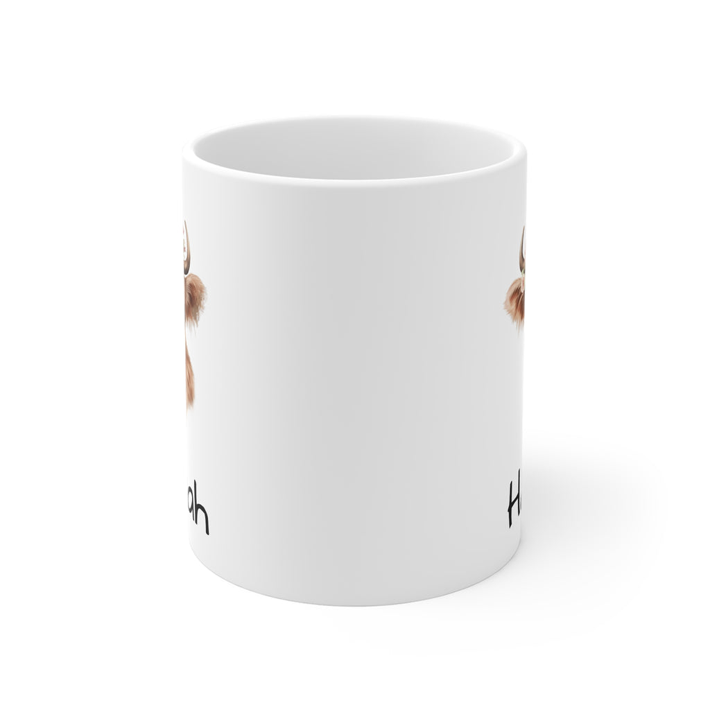 Personalized Highland Cow Mug — Floral Cow Coffee Cup with Name (e.g., Hannah)