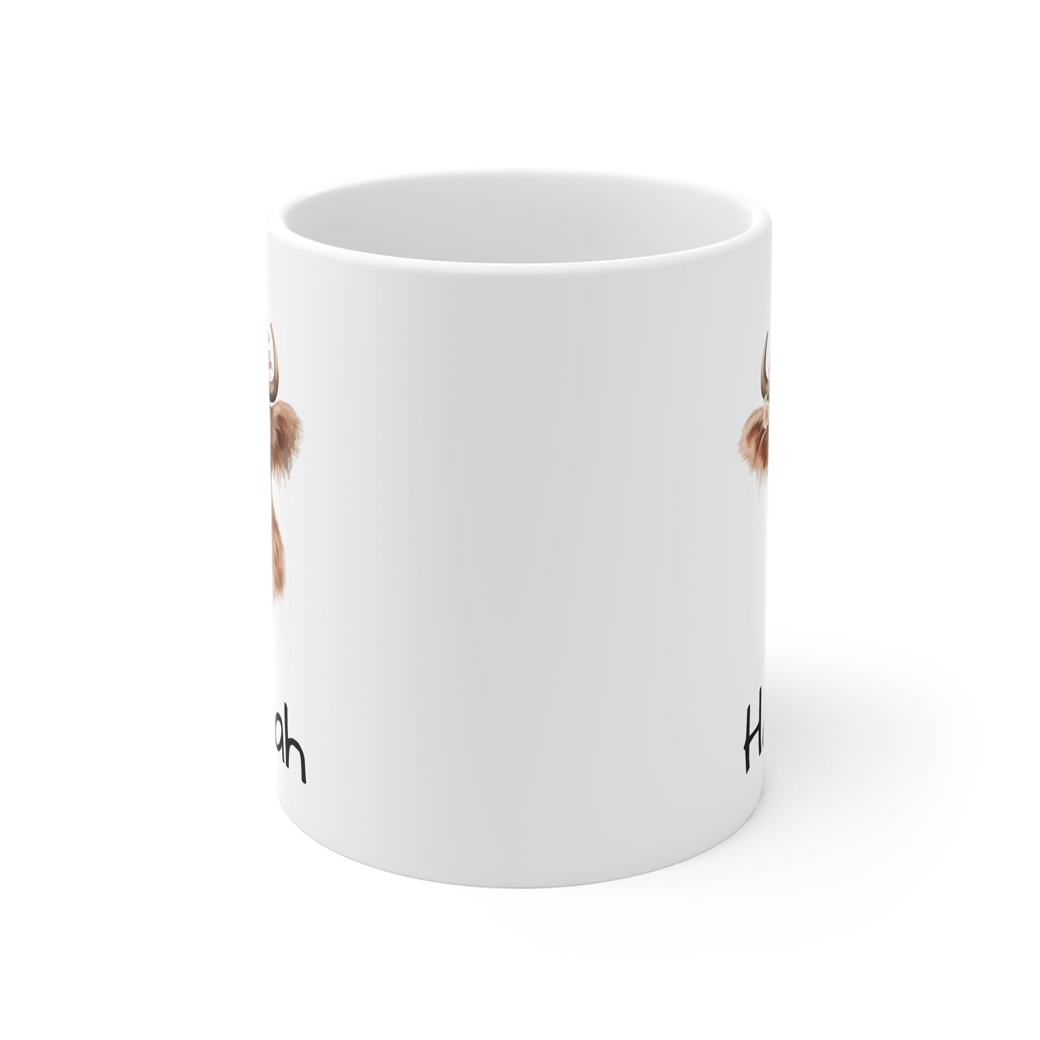 Personalized Highland Cow Mug — Floral Cow Coffee Cup with Name (e.g., Hannah)