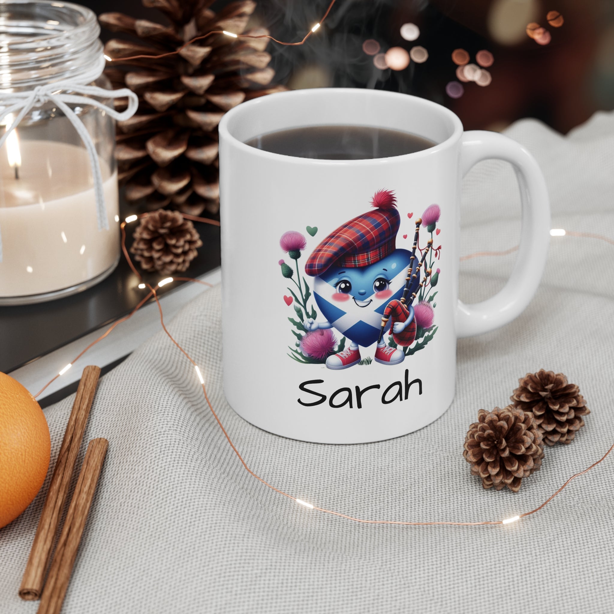 Personalized Scottish Heart Mug — Cute Scotland Love Cartoon with Name