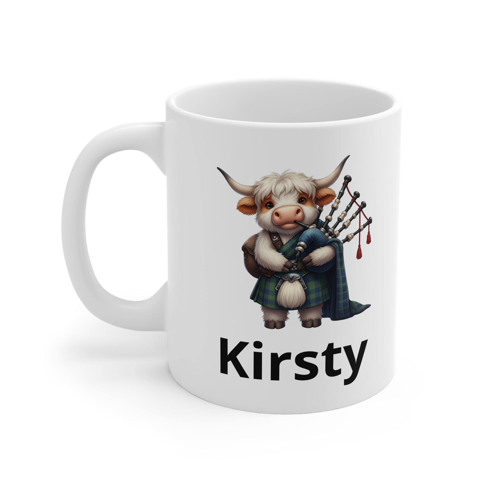 Scottish Cow Bagpipe Mug  blue — Personalized Name Coffee Cup