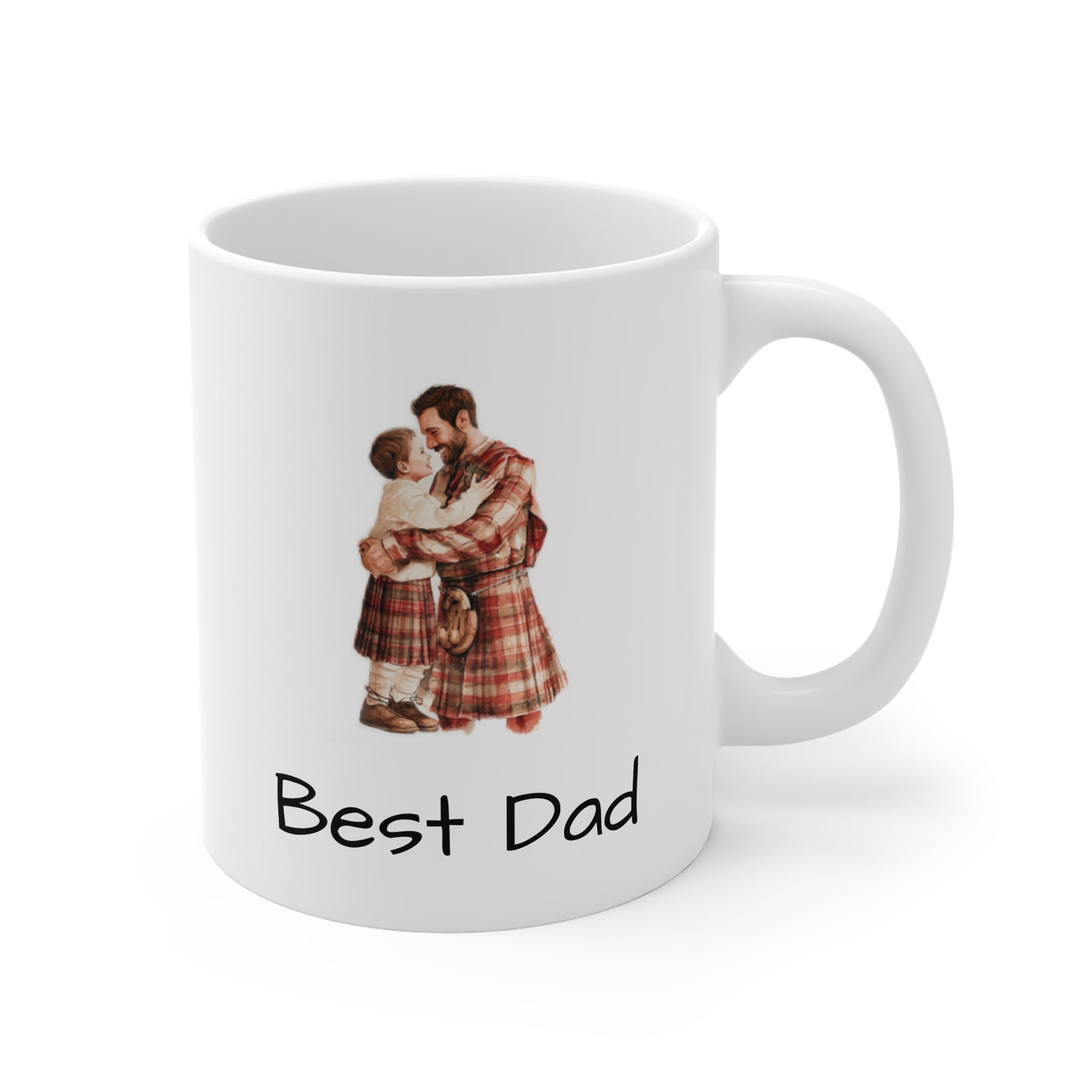 Best Dad Mug — Father & Child Plaid Hug 11oz Coffee Cup