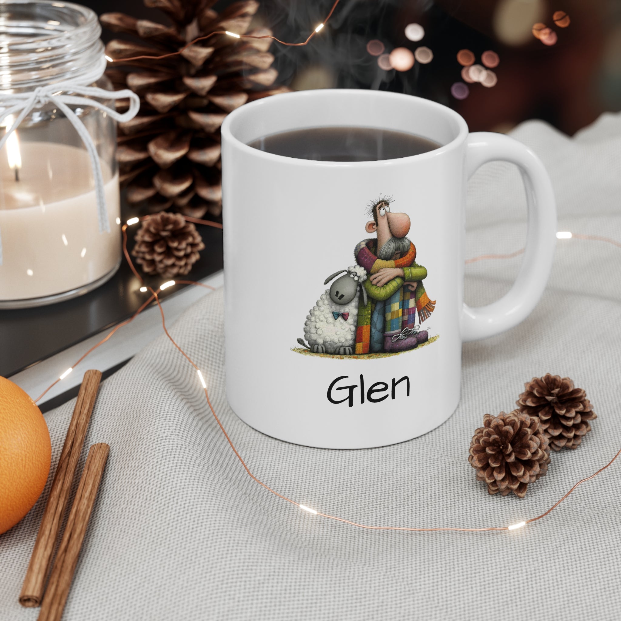 Shepherd & Sheep Personalized Mug — 'Glen' Name Coffee Cup