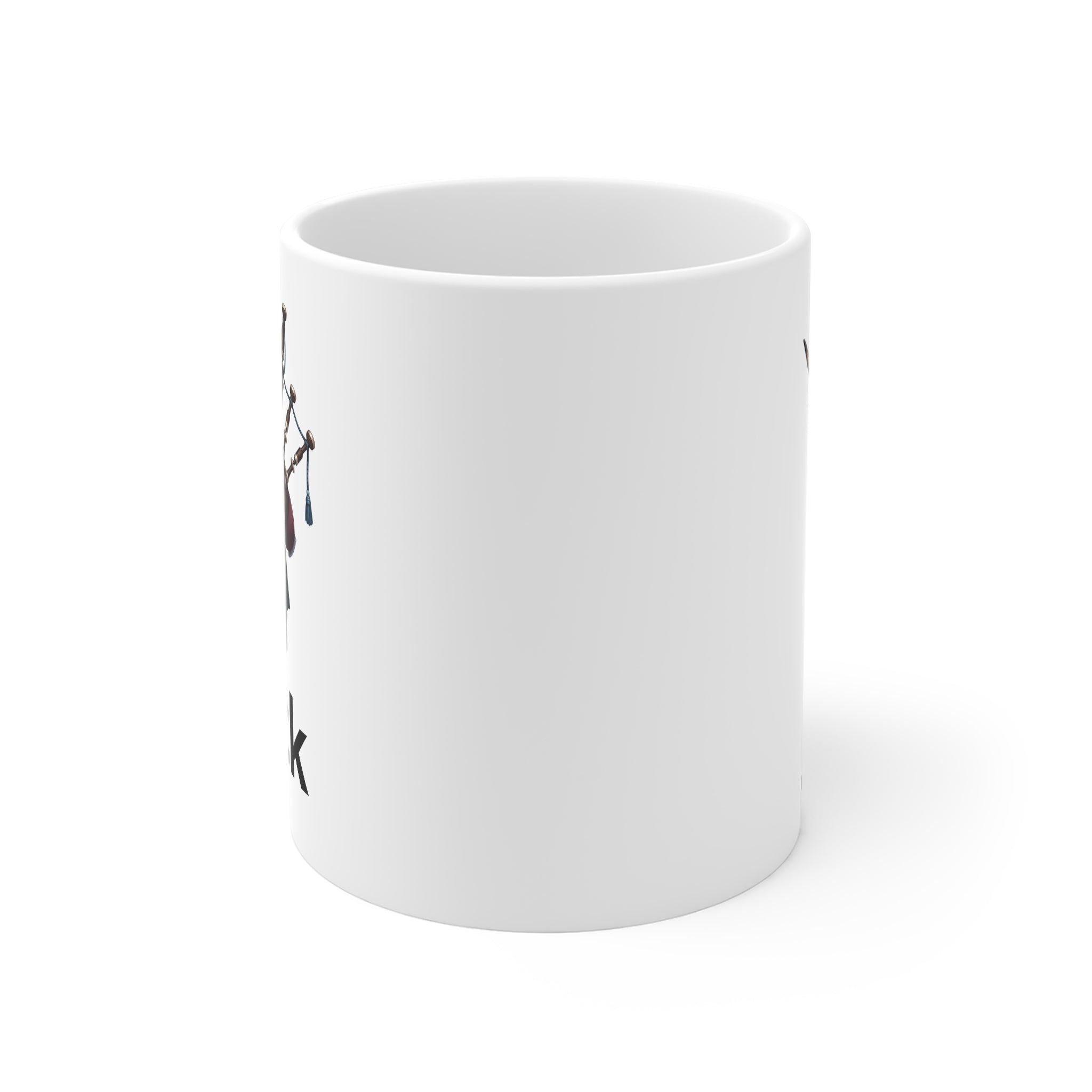 Scottish Cow Bagpipe Mug  green kilt — Personalized Name Coffee Cup