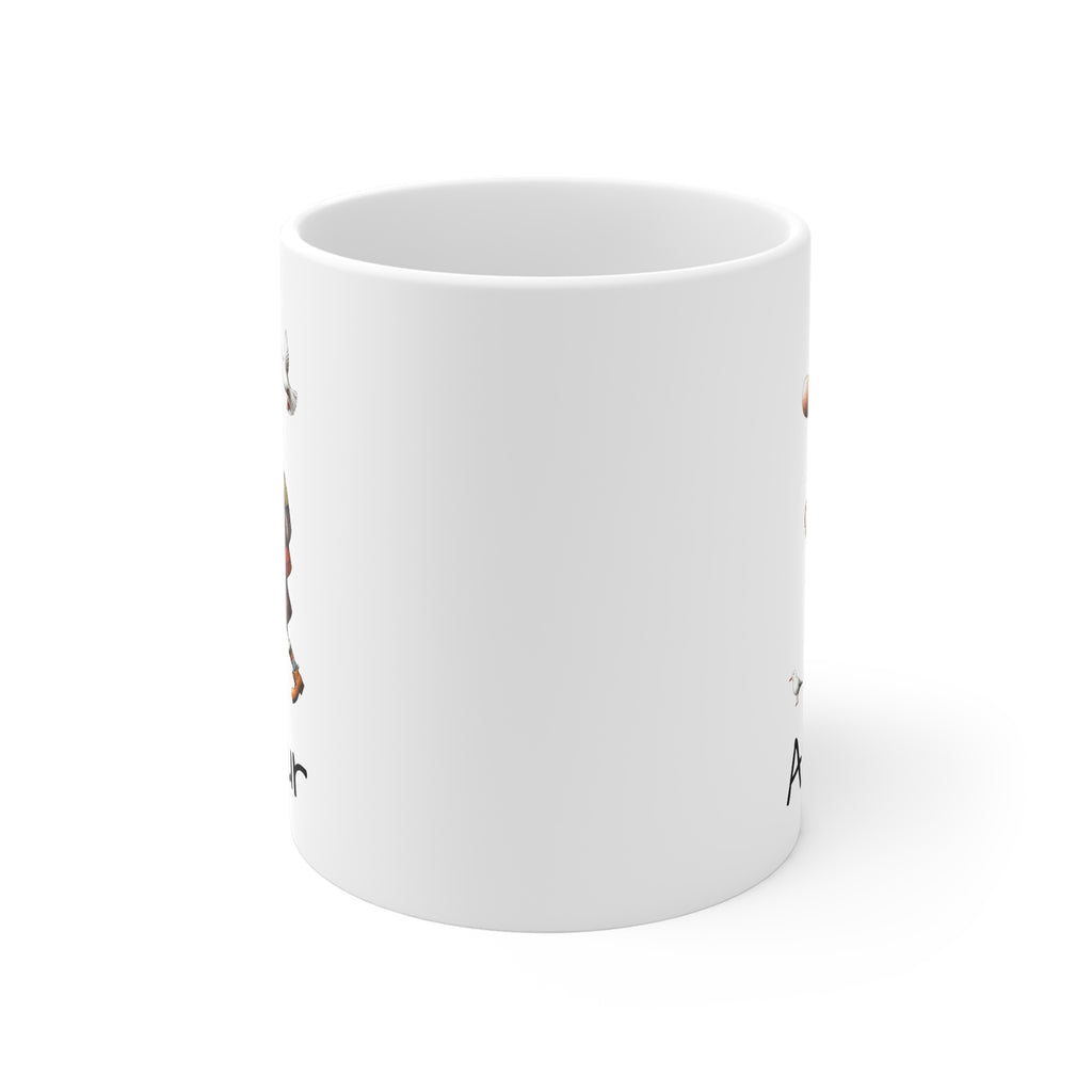 Personalised Scottish Hiking Mug — Scottish Man & Seagull Design (11oz White)