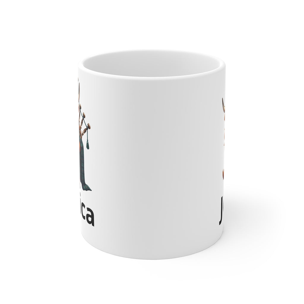 Scottish Laughing Cow Bagpipe Mug   - Personalized Name Coffee Cup