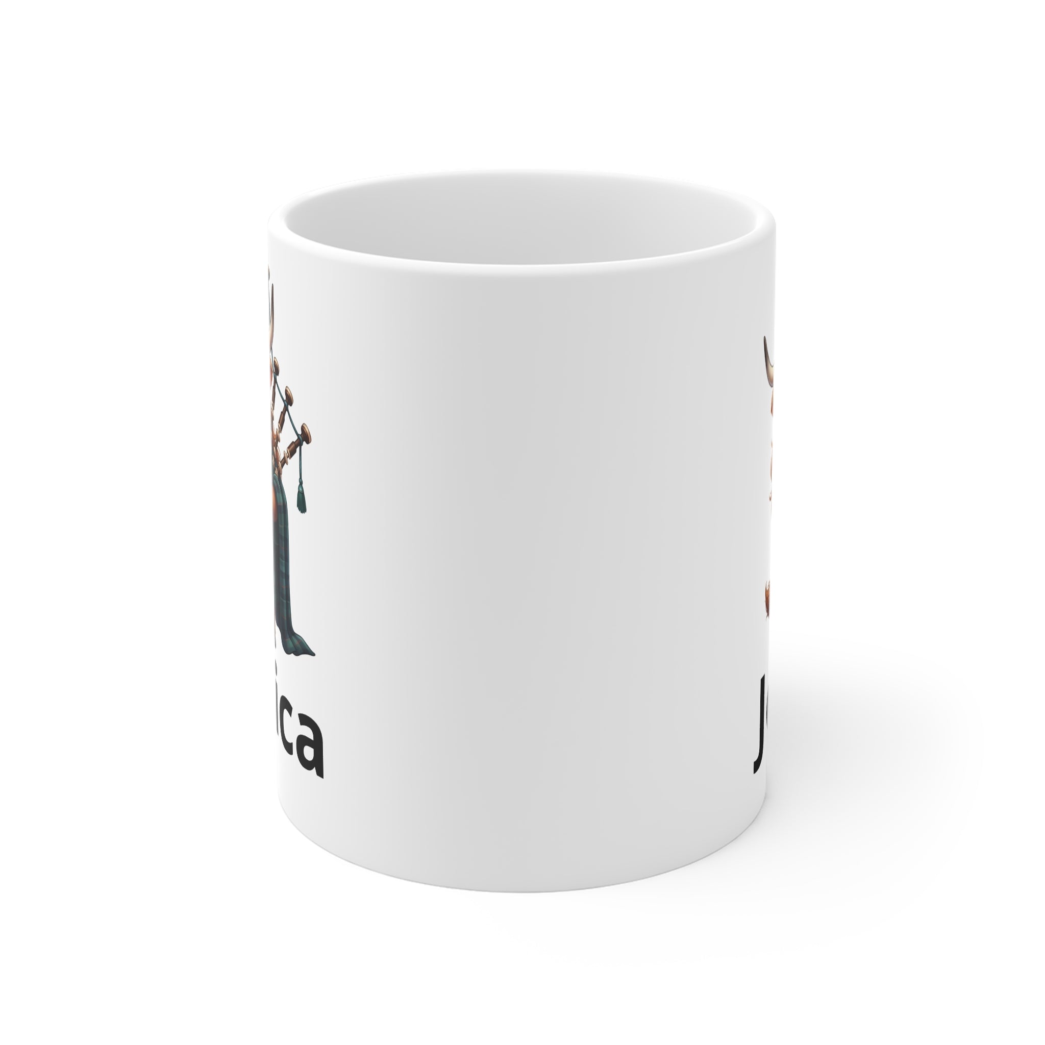 Scottish Laughing Cow Bagpipe Mug   - Personalized Name Coffee Cup